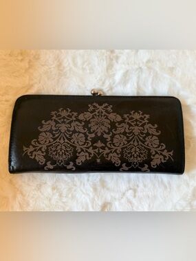Vintage Floral Kiss Lock Silver Frame Clutch Wallet Genuine Leather
